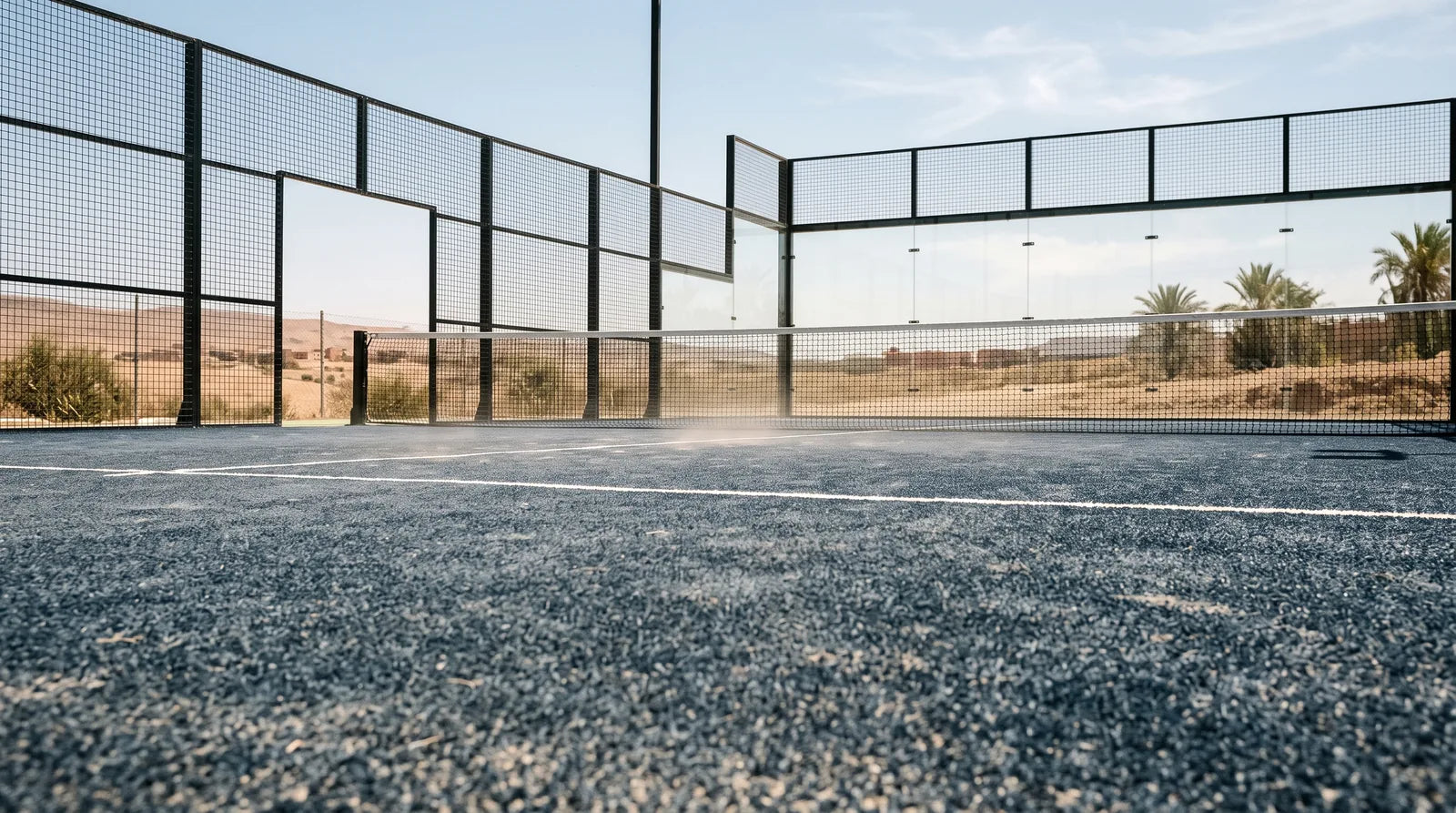 Court de padel vide en plein soleil