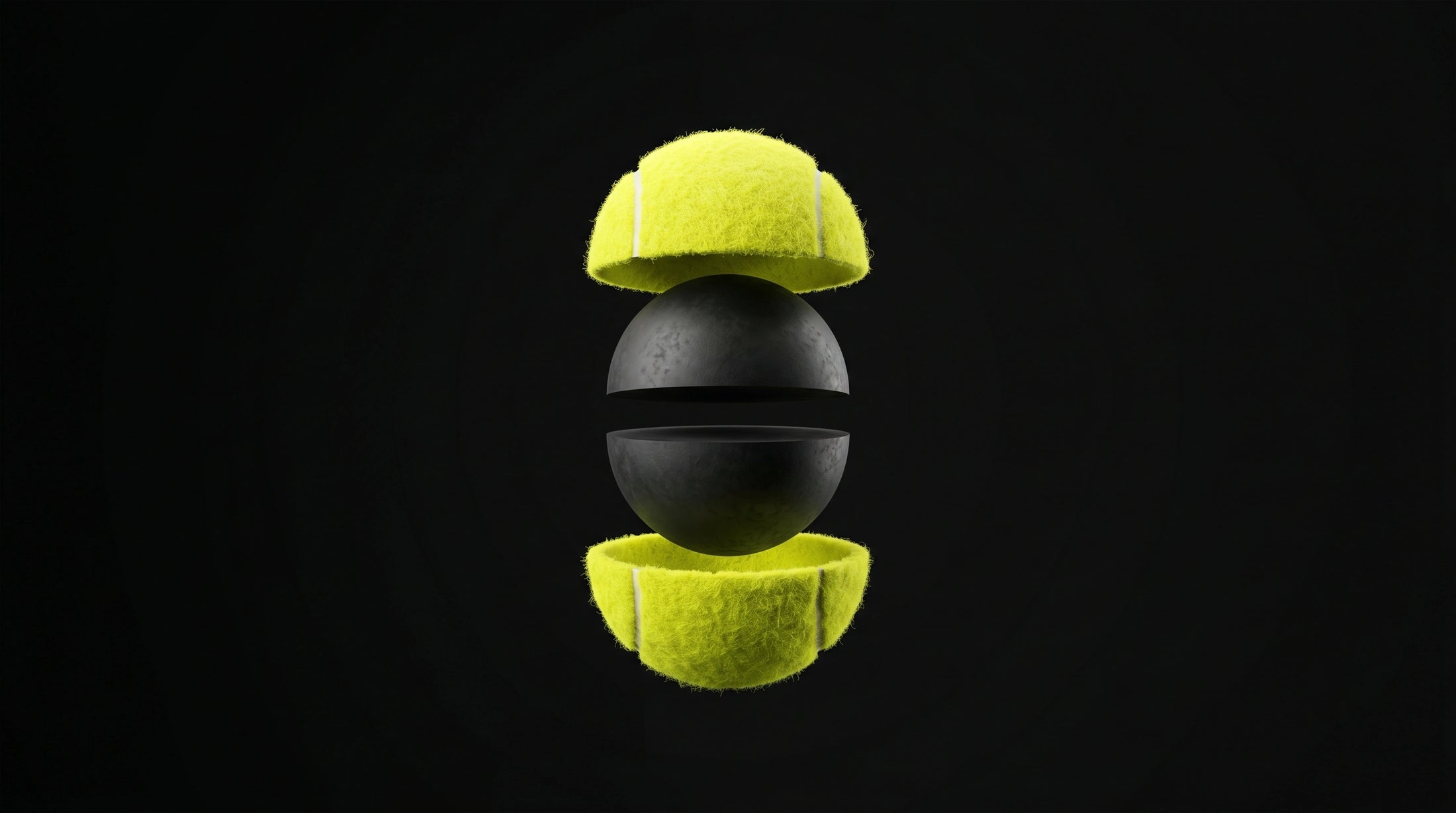 Balle de padel SpinBlade ouverte revelant le noyau interne