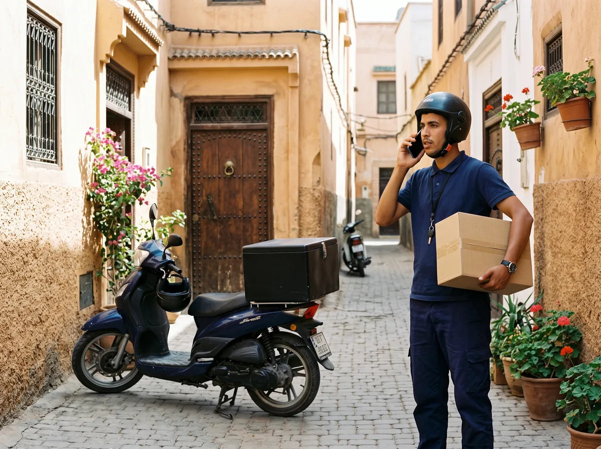 Livreur à côté de son scooter